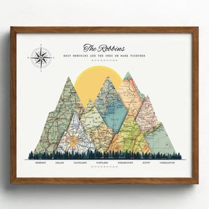 Custom Mountain Wall Art 3-15 location maps, First Anniversary Gift for couple, Personalized Adventure Map, Anniversary Travel Gift husband