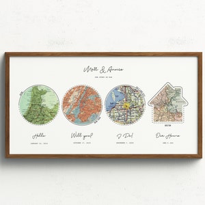 Our Family Story Map | Our Love Story Couple Map Print | Personalized 4 Locations Couple Map Print | Met, Engaged, Married, Home Couple Map