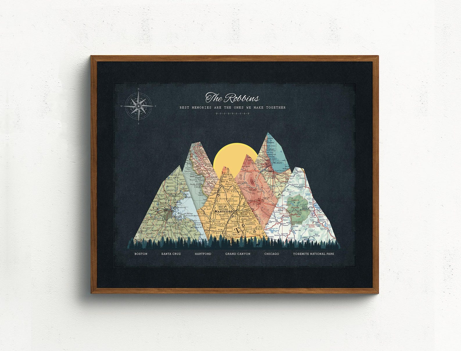 Personalised Custom Travel Map Print, Framed Adventure Travel Map ...
