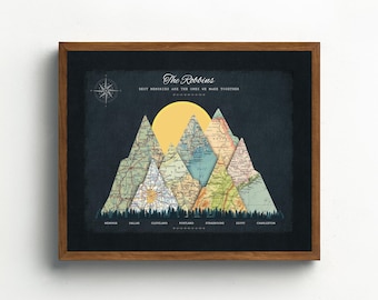 Personalised Adventure Map Print | Anniversary Gift for Couples | Custom Travel Map Wall Art | 3-20 Map Locations | Wedding Gift for Couples