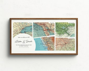 Travel Map for Couples | Personalized Adventure Travel Map Print 3 to 7 Locations Canvas Map Print | Travel Map Gift for Engagement, Wedding