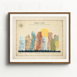 Couple Anniversary Travel Map | Personalized Adventure Map 3 - 15 locations mountain wall art Wedding Gift & Anniversary Gift for couple