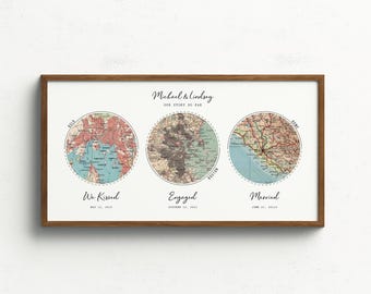 We Met, We Married, First Home - 3 Locations Map Print, Our Story Map Print for Engagement, Wedding, Anniversary, and Valentine's Day Gifts
