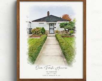 Custom House Portrait, Personalized Watercolor Painting | Home Art Gift - Housewarming, Anniversary, Birthday, Wedding Keepsake, First  Home