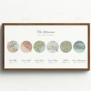 6 Locations Couple Travel Map Prints | Personalized Travel Map Poster|First Anniversary Gift for couple| Anniversary Travel Map Gift husband