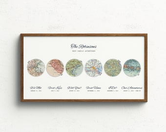 6 Locations Couple Travel Map Prints | Personalized Travel Map Poster|First Anniversary Gift for couple| Anniversary Travel Map Gift husband