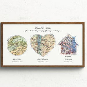 Personalized Couples Travel Map Art, Unique Wedding, Engagement