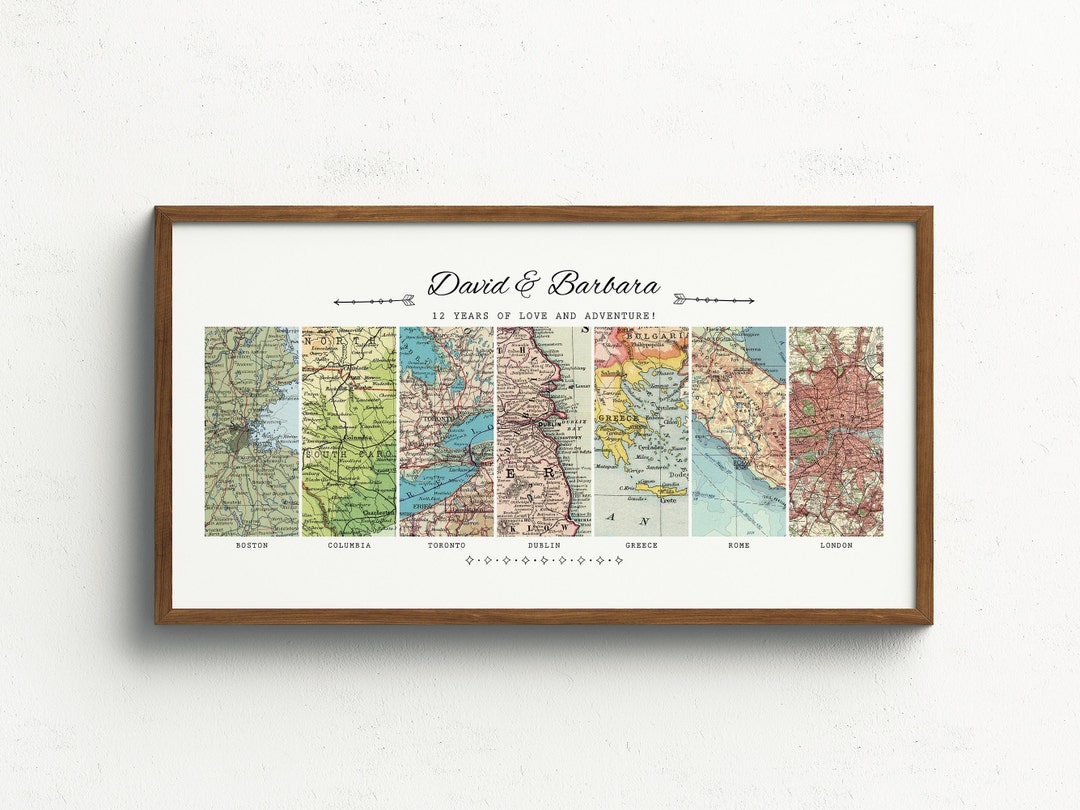 Custom Couples Travel Map Art Wedding Gifts | Personalised Anniversary ...