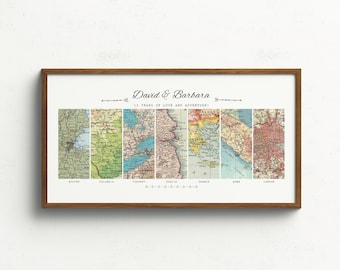 Custom Couples Travel Map Art Wedding Gifts | Personalised Anniversary Map Gifts for Him, Her, Husband, Wife | Engagement Gifts for Couples