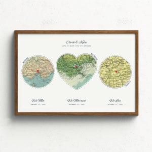 Anniversary gift for husband 3 Maps Print, where we met map, 1st Anniversary gift for boyfriends, Anniversary gift for wife, 3 Locations