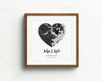 Where We Met Map, Where It All Began, Couple Map Gift for her, Personalized Map Gift for him, Custom Map Anniversary Gift & Valentines Gift