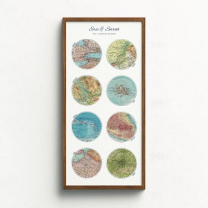 Personalized Map Print 8 Locations Map Wall Art, Adventure Travel Maps, Custom Travel Poster, Wedding Gift & Anniversary Gift for couples