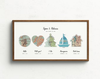 Christmas Gift Ideas For Couples | Map Wall Art Gift For Him and Her | First Anniversary Personalized Travel Map Poster For Husband Prints