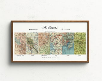 Met Engaged Married, Home is Where the Heart is: Customized Vintage Location Map Prints with Your Favorite Photos for Couples