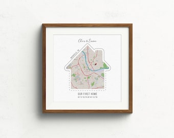 Custom House Portrait Housewarming Gifts | Personalised Housewarming Gift First Home Gift | Our First Home Portrait | Housewarming Map Gift