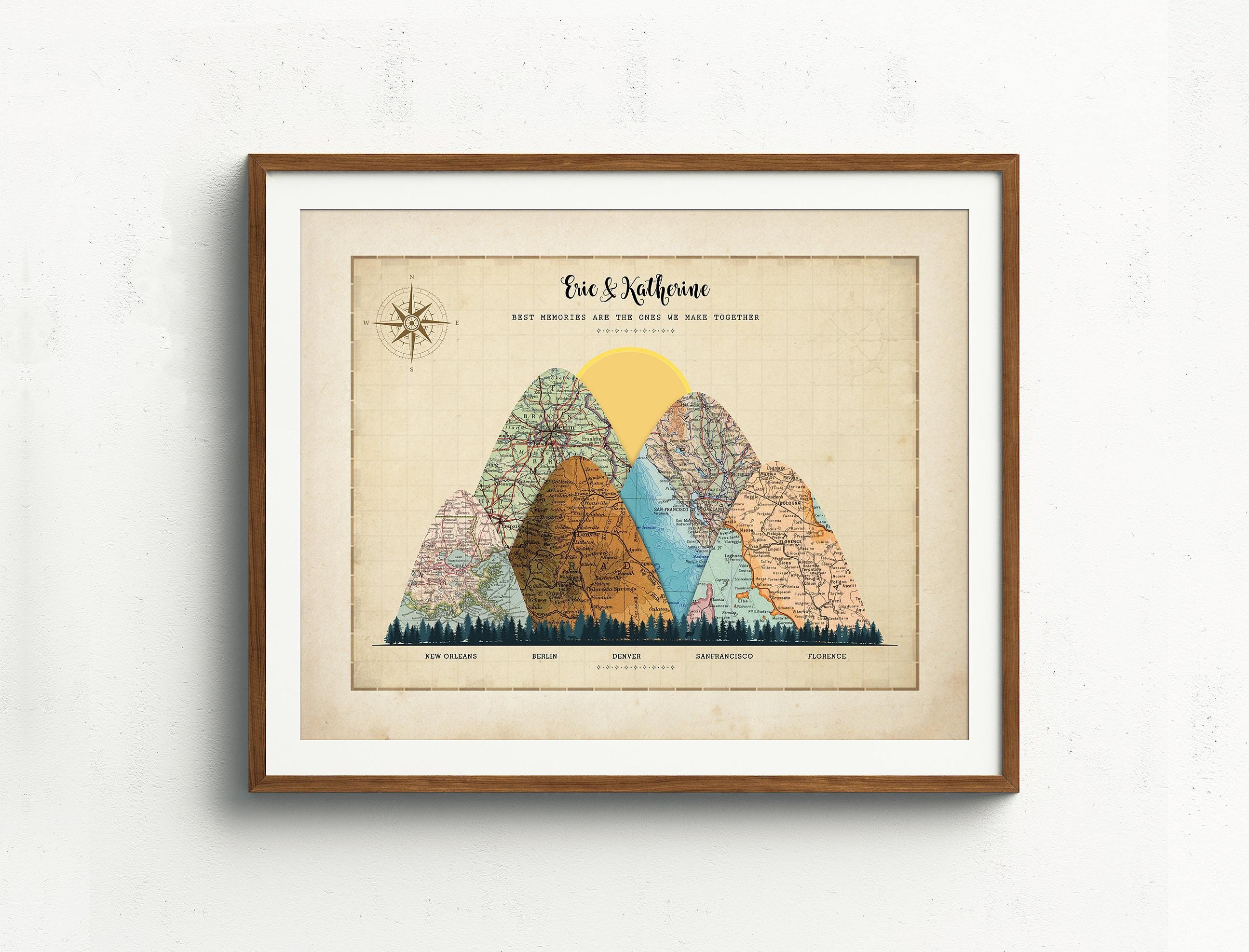 Personalised Custom Travel Map Print, Framed Adventure Travel Map ...