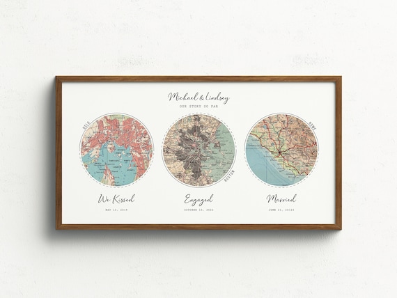 Our Story Map | We Met | First Date | Engaged | Married | Our Home | Keepsake Personalized Map Print | Perfect Anniversary and Wedding Gift