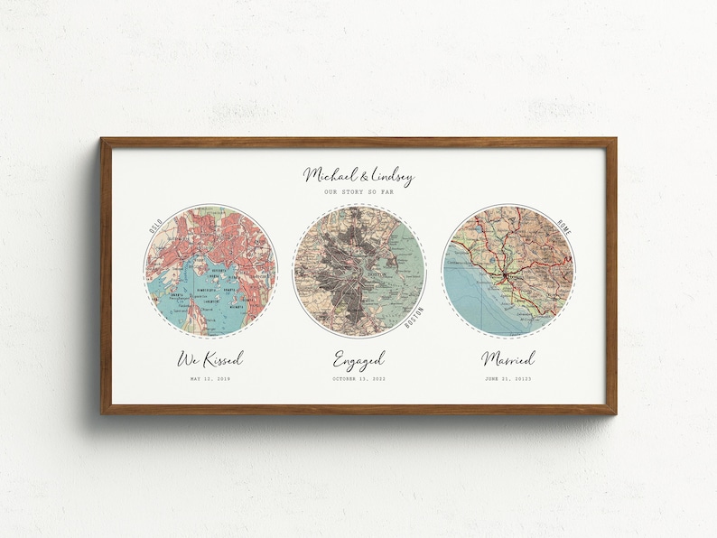 Our Story Map | We Met | First Date | Engaged | Married | Our Home | Keepsake Personalized Map Print | Perfect Anniversary and Wedding Gift image 1