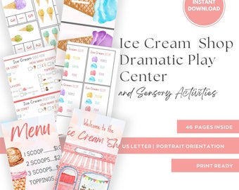 Ice Cream Shop Dramatic Play Printables, Sensory Bin Activity (Digital Download)