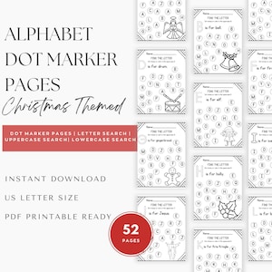 Búsqueda de letras con marcador de puntos de Navidad, práctica de marcador de puntos del alfabeto, marcador de puntos imprimible, página en color para preescolar, niños pequeños, DESCARGA DIGITAL