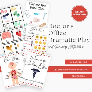 Doctor Dramatic Play Printables, Hospital Dramatic Play, Sensory Activities, INSTANT DOWNLOAD, Dramatic Play Center