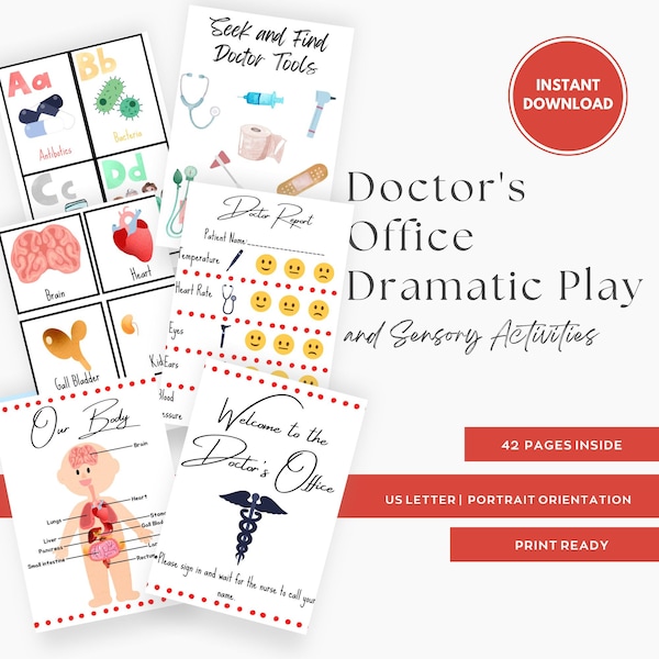 Doctor Dramatic Play Printables, Hospital Dramatic Play, Sensory Activities, INSTANT DOWNLOAD, Dramatic Play Center