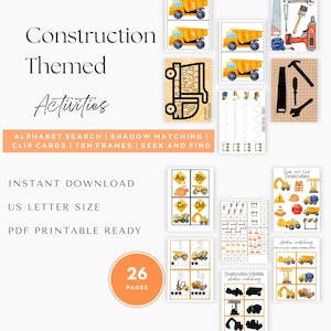 Construction Themed Bundle, Preschool Printables, Construction Printables, Homeschool Activity, Learning Bundle, Sensory Bin Activities