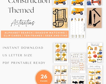 Construction Theme Preschool Bundle, Learning Activities (Digital Download)