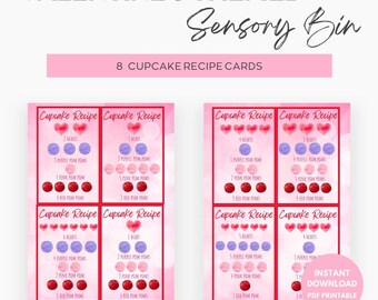 Valentine's Day Cupcake Recipe Cards for Sensory Bin Play, DIGITAL DOWNLOAD