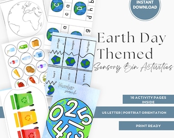 Earth Day Sensory Bin Activities, Sorting Puzzle, Alphabet Clip Cards (Digital Download)