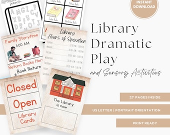 Library Dramatic Play Printables, Sensory Bin Activities (Digital Download)