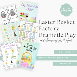 Easter Basket Factory Dramatic Play Center, Sensory Bin, Easter Pretend Play, Easter Dramatic Play, Classroom Play Center, Preschool