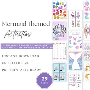 Mermaid Themed Bundle, Preschool Printable, Preschool Activities, Homeschool, Mermaid Printable and Activities, Sensory Bin Activities