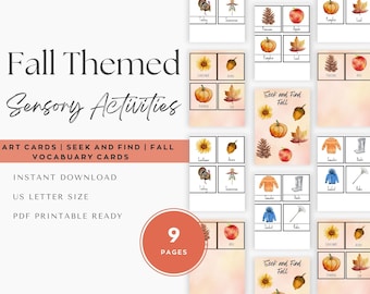 Fall/Autumn Theme Sensory Bin Activities, 3 Part Cards, Seek and Find, DIGITAL DOWNLOAD