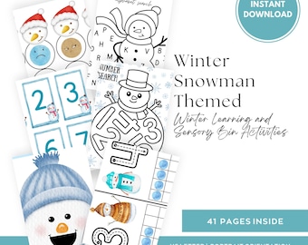 Winter Snowman Sensory Bin Activities, Preschool Printable (Digital Download)