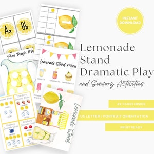 Lemonade Stand Dramatic Play Center and Sensory Activities, DIGITAL DOWNLOAD