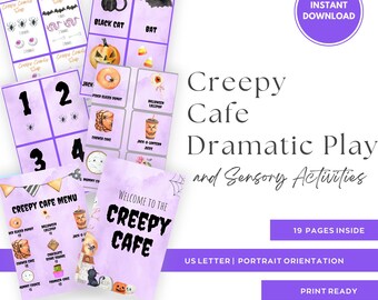Halloween/Creepy Cafe Dramatic Play Center and Sensory Bin Activities, DIGITAL DOWNLOAD