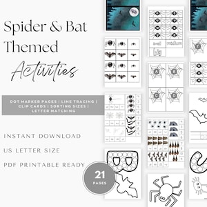 Atividades temáticas de aranha e morcego, pré-escola de Halloween para impressão, escola em casa para impressão, aranha para impressão, atividade infantil, atividade infantil