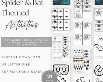 Halloween Spider & Bat Preschool Activities, Printable Bundle (Digital Download)