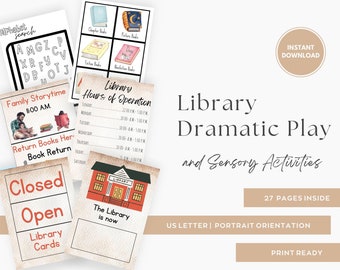 Library Dramatic Play Center, Sensory Bin, Preschool Center, Homeschool, Pretend Play, Role Play, Dramatic Play for Classroom, Play Kit