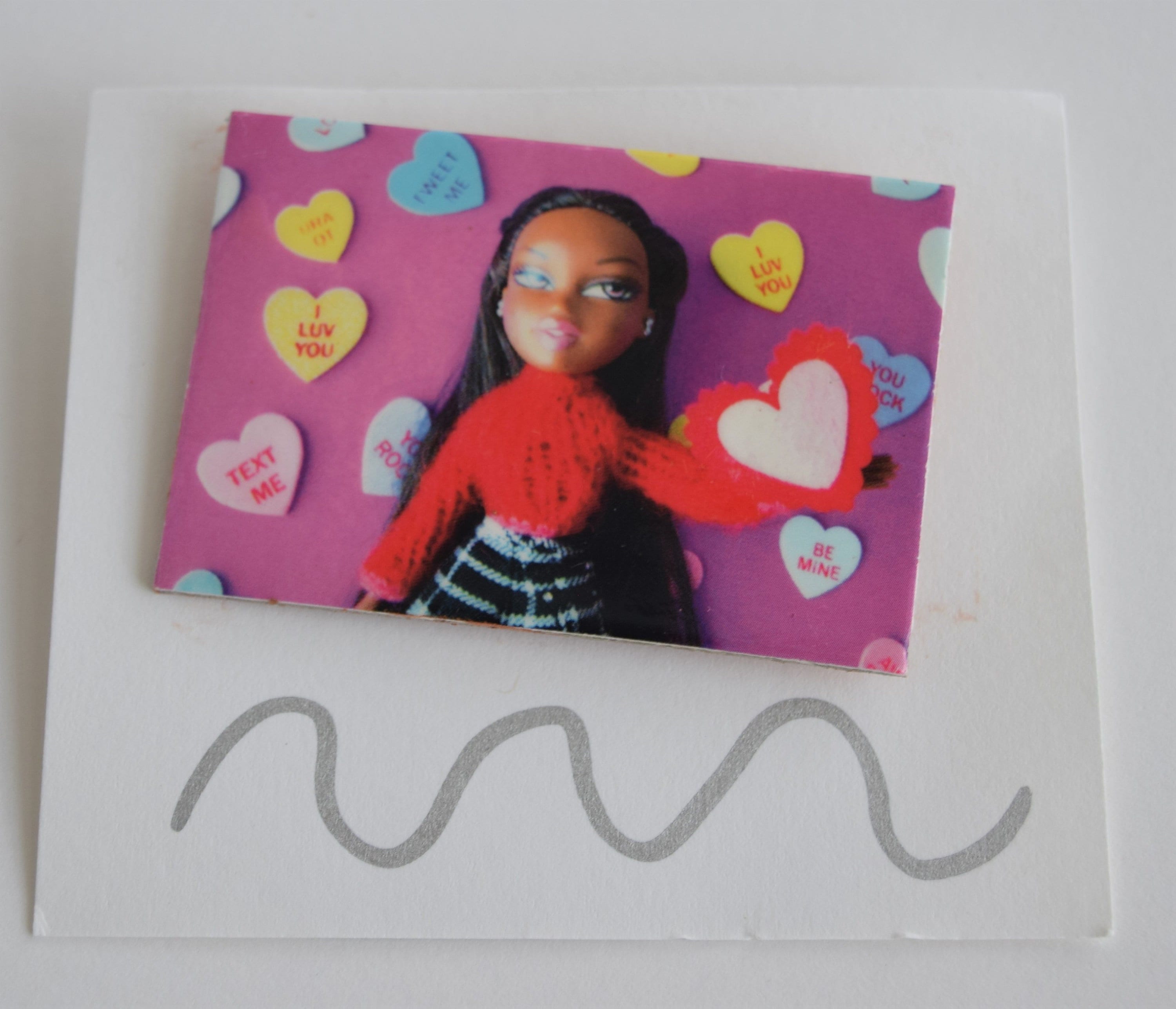 Valentine Big Heart Pin, Bratz Doll Inspired, Doll Art, Jewelry Pin 1.75 X  2.5 Size, Pink and Red, Sasha Bratz Doll Inspo 
