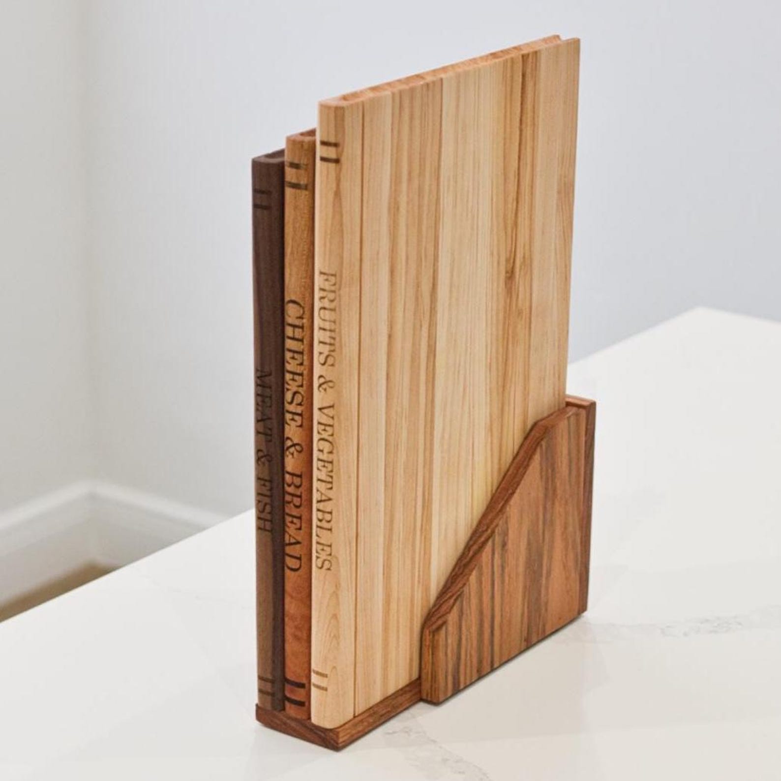 Walnut Cherry Maple Book Cutting Board Set | Library Charcuterie Set with Stand | Engraved Book Lover Gift | Handmade USA - Custom Text