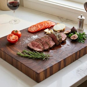 Personalized Walnut Cutting Board - Custom End Grain Chopping Block - 5th Anniversary Wood Gift - Luxury Engraved Kitchenware - Block Grain