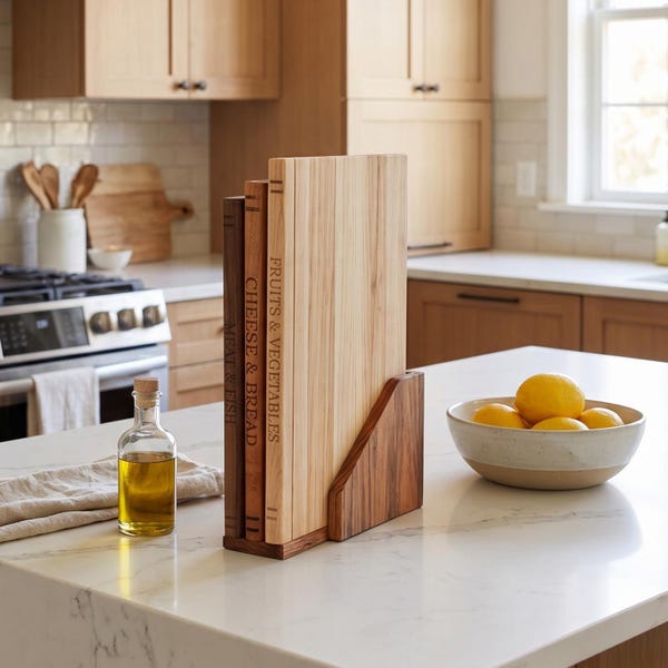 Walnut Cherry Maple Book Cutting Board Set | Library Charcuterie Set with Stand | Engraved Book Lover Gift | Handmade USA