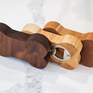 Personalized Magnetic Handheld Wood Bottle Openers - Handmade in Different Wood Species - Perfect Custom Gift - Dog Bone Shape