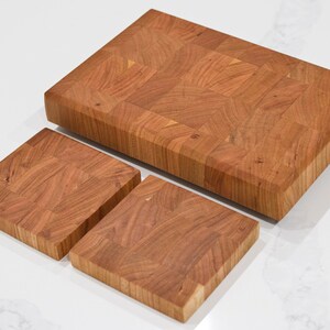 Handmade Cherry End Grain Bar Board with Coasters: Citrus Wood Set