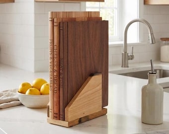 Walnut Cherry Maple Book Cutting Board Set | Library Charcuterie Set with Stand | Engraved Book Lover Gift | Handmade USA
