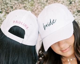 Custom Embroidered Bride Hat, White Bride Hat Gift, Bachelorette Party Gifts, Bridesmaid and Bride Matching Hats, Bachelorette Gift, Bride