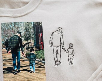 Custom Embroidered Portrait Sweatshirt, Custom Outline Photo Sweatshirt, Portrait Sweatshirt, Anniversary Gift, Father's Day Gift, Mom Gift