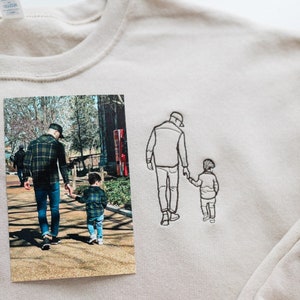 Custom Embroidered Portrait Sweatshirt, Custom Outline Photo Sweatshirt, Portrait Sweatshirt, Anniversary Gift, Father&#39;s Day Gift, Mom Gift